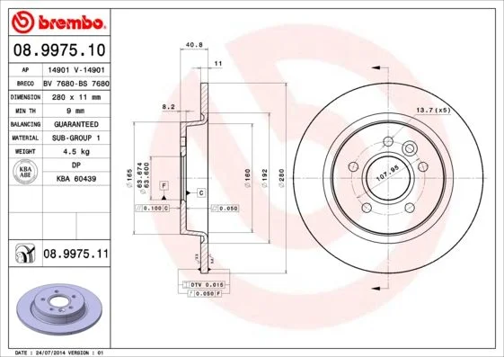 Brake Disc BREMBO 08.9975.11