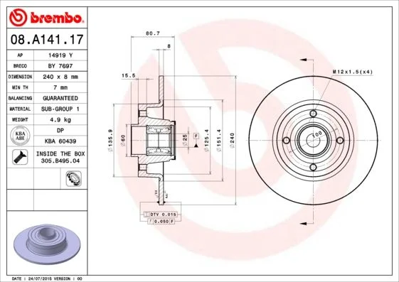 Brake Disc BREMBO 08.A141.17