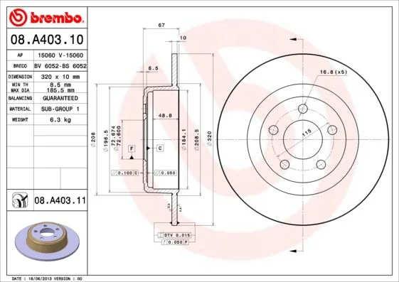 Disco de Travão BREMBO 08.A403.11