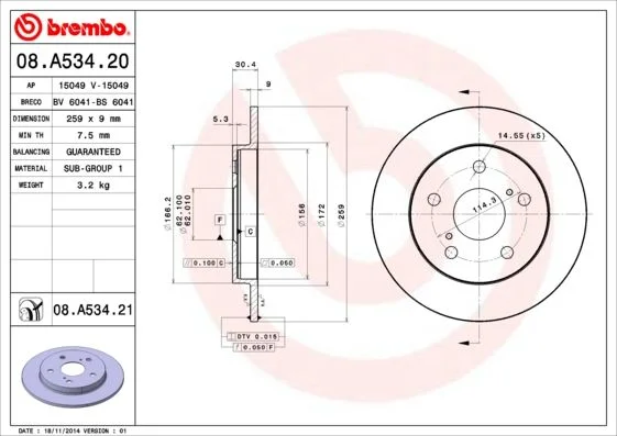 Disco de Travão BREMBO 08.A534.21