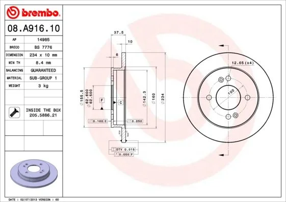 Disco de Travão BREMBO 08.A916.10