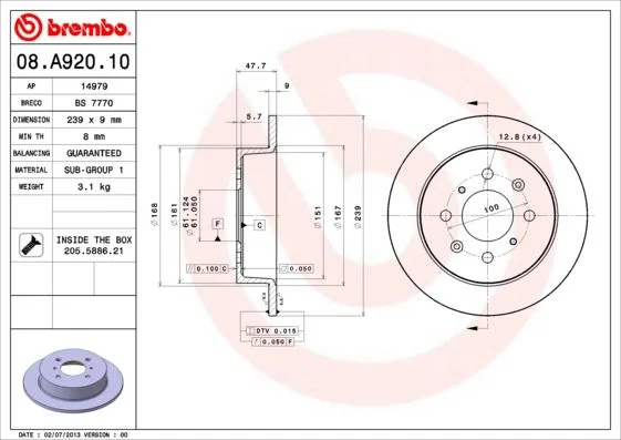 Disco de Travão BREMBO 08.A920.10
