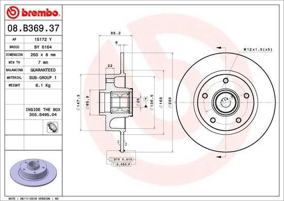 Brake Disc BREMBO 08.B369.37