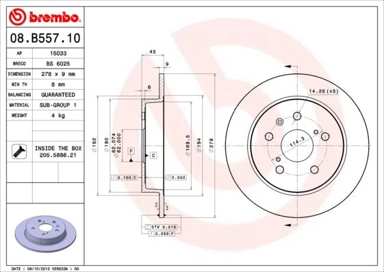 Brake Disc BREMBO 08.B557.10