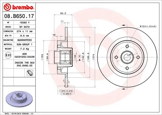 Disco de Travão BREMBO 08.B650.17