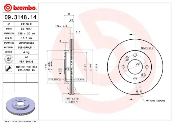 Disco de Travão BREMBO 09.3148.14