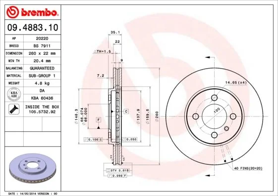Disco de Travão BREMBO 09.4883.10