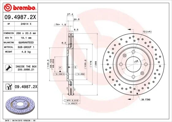 Disco de Travão BREMBO 09.4987.2X