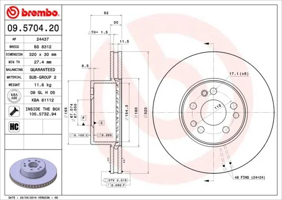 Disco de Travão BREMBO 09.5704.20