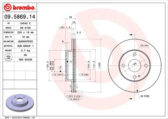 Disco de Travão BREMBO 09.5869.14