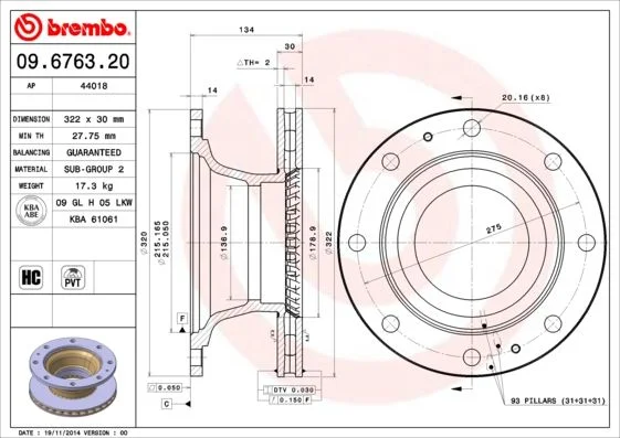 Brake Disc BREMBO 09.6763.20