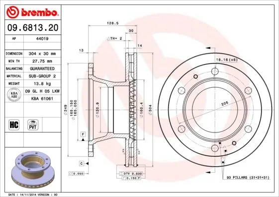 Disco de Travão BREMBO 09.6813.20