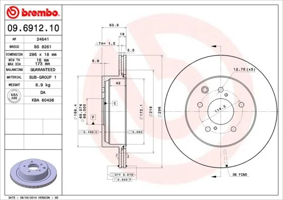 Brake Disc BREMBO 09.6912.10
