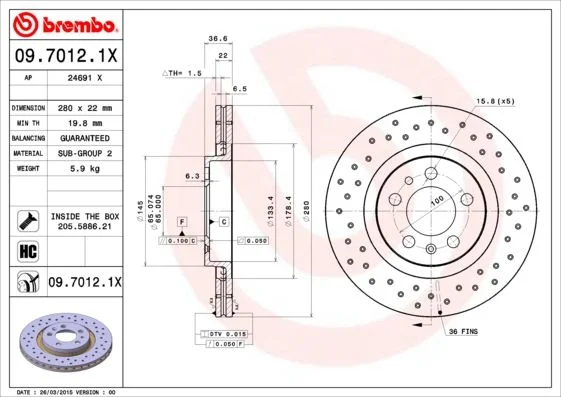 Disco de Travão BREMBO 09.7012.1X