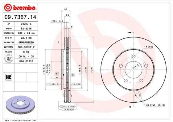 Brake Disc BREMBO 09.7367.14