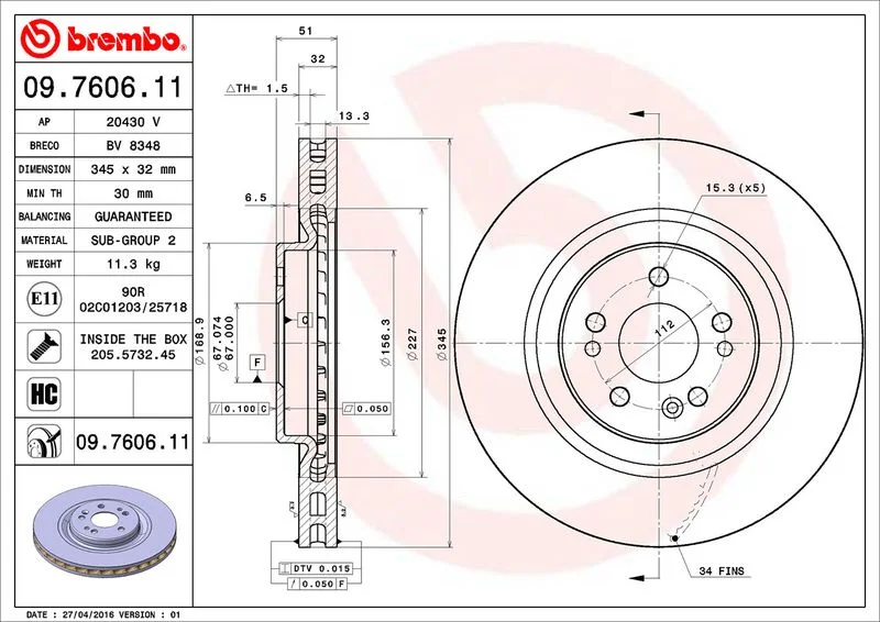 Disco de Travão BREMBO 09.7606.11
