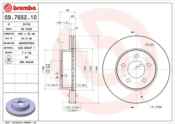 Disco de Travão BREMBO 09.7652.10