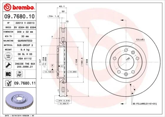 Disco de Travão BREMBO 09.7680.11