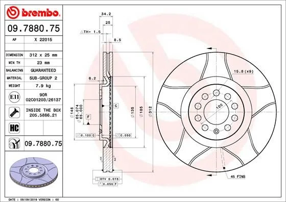 Disco de Travão BREMBO 09.7880.75