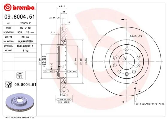Disco de Travão BREMBO 09.8004.51