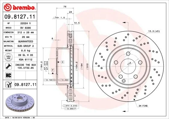 Disco de Travão BREMBO 09.8127.11