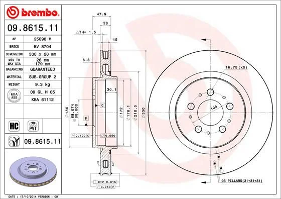 Disco de Travão BREMBO 09.8615.11