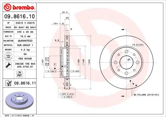 Disco de Travão BREMBO 09.8616.11