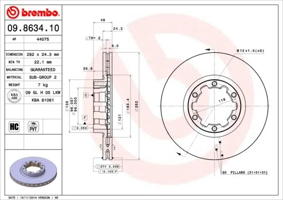 Brake Disc BREMBO 09.8634.10