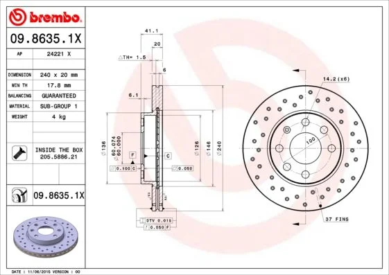 Disco de Travão BREMBO 09.8635.1X