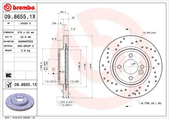 Disco de Travão BREMBO 09.8655.1X