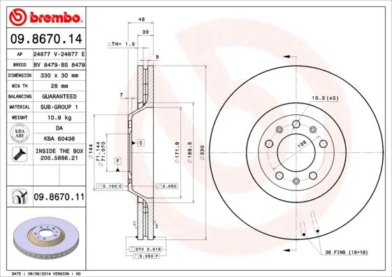 Disco de Travão BREMBO 09.8670.11
