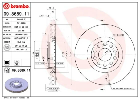 Disco de Travão BREMBO 09.8689.11