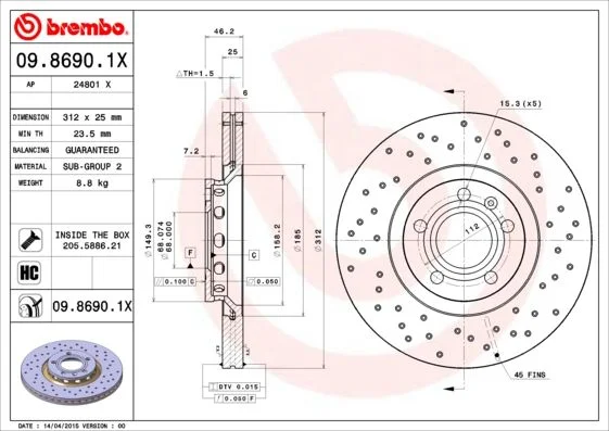 Brake Disc BREMBO 09.8690.1X