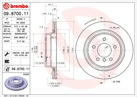 Brake Disc BREMBO 09.8700.11