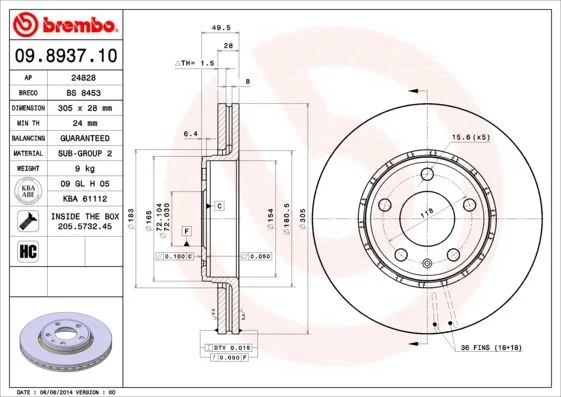 Brake Disc BREMBO 09.8937.11