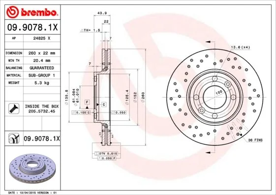Disco de Travão BREMBO 09.9078.1X