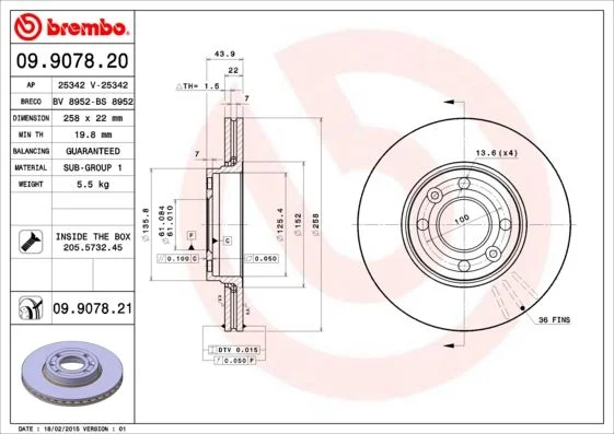 Brake Disc BREMBO 09.9078.21
