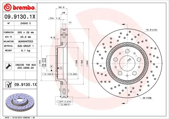 Brake Disc BREMBO 09.9130.1X