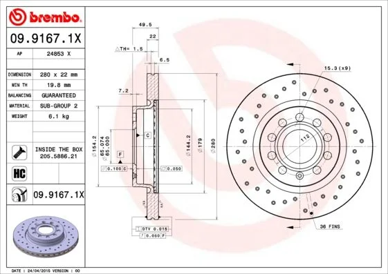 Disco de Travão BREMBO 09.9167.1X