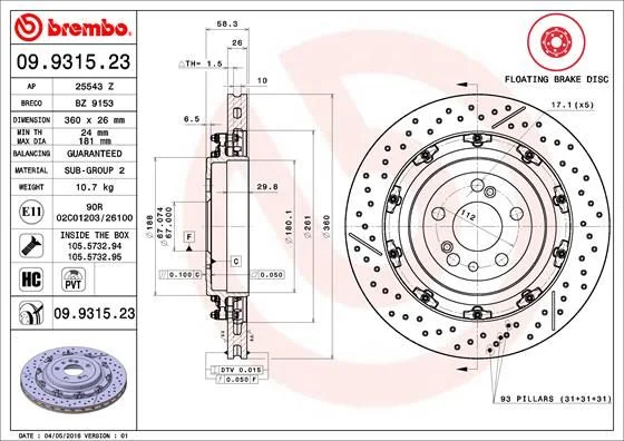 Brake Disc BREMBO 09.9315.23