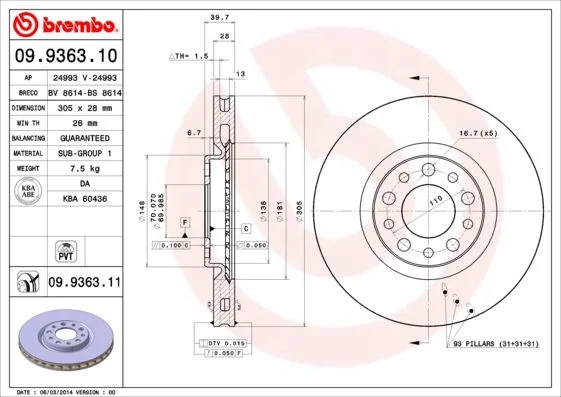Disco de Travão BREMBO 09.9363.11