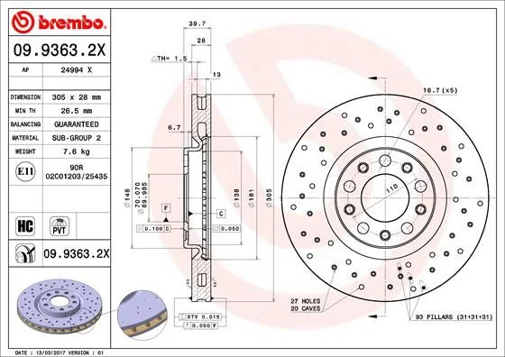 Brake Disc BREMBO 09.9363.2X