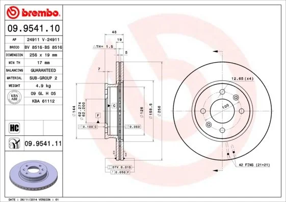 Brake Disc BREMBO 09.9541.11