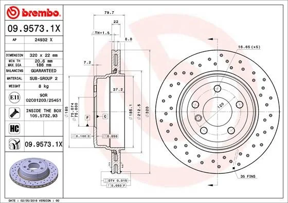 Brake Disc BREMBO 09.9573.1X