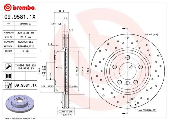 Brake Disc BREMBO 09.9581.1X