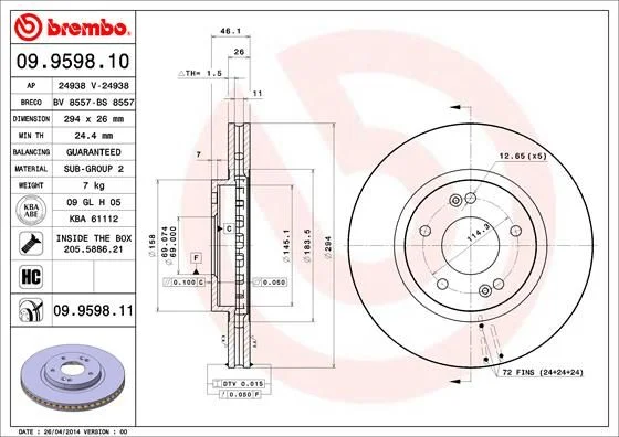 Brake Disc BREMBO 09.9598.11