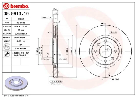 Brake Disc BREMBO 09.9613.10