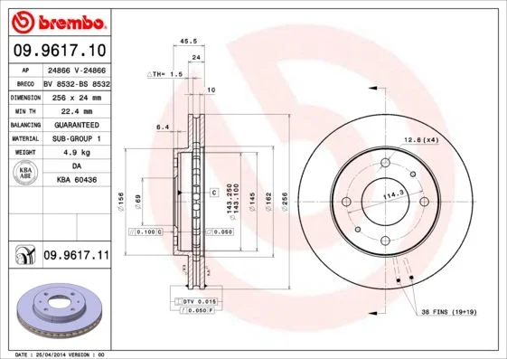 Disco de Travão BREMBO 09.9617.11