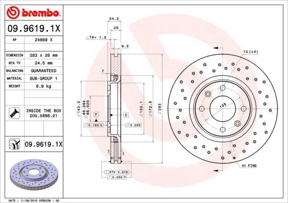 Disco de Travão BREMBO 09.9619.1X