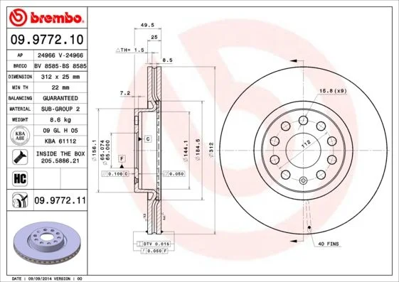 Stabdžių diskas BREMBO 09.9772.11